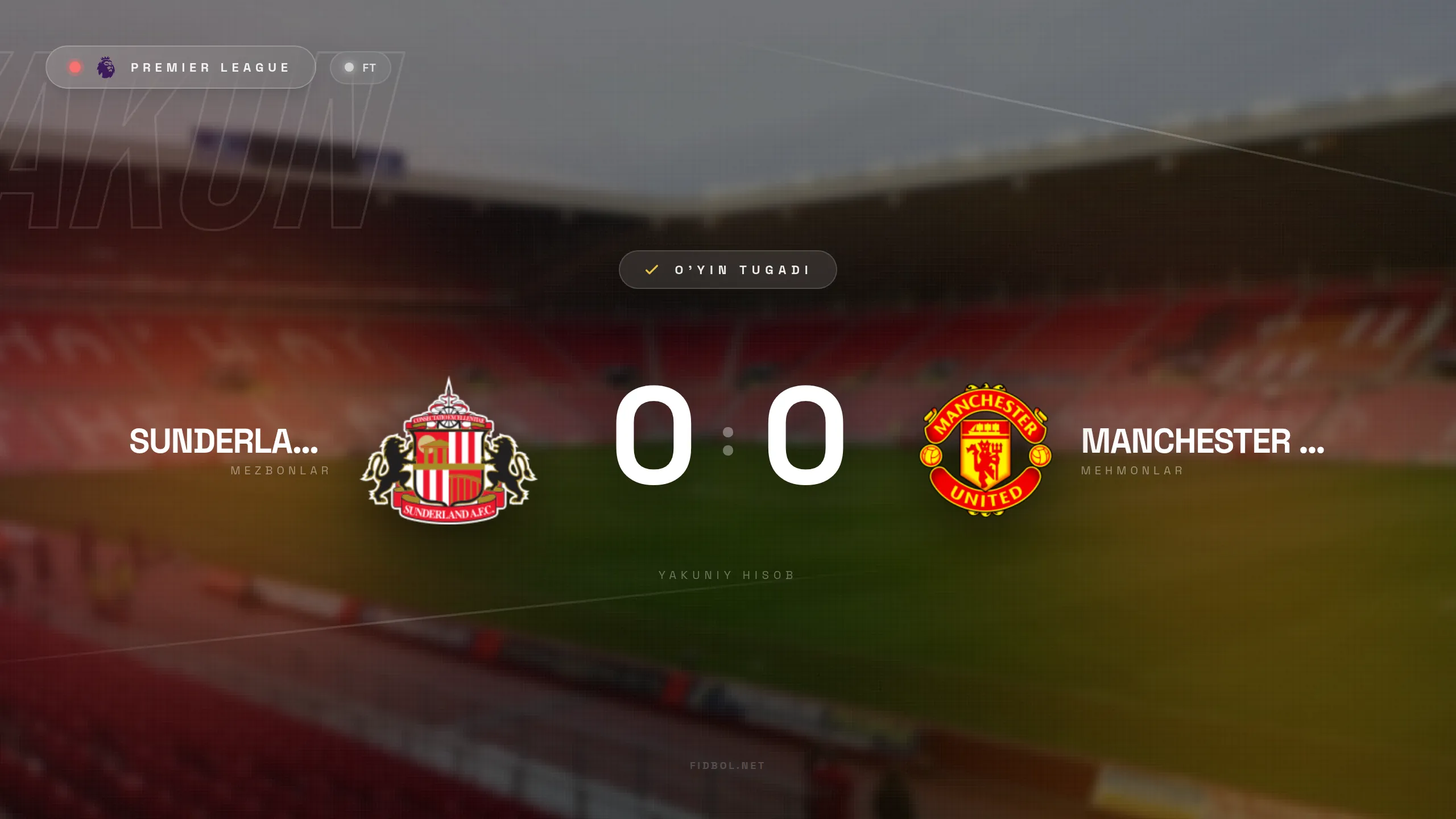 APL. Sanderlend Manchester Yunayted bilan durang o'ynadi