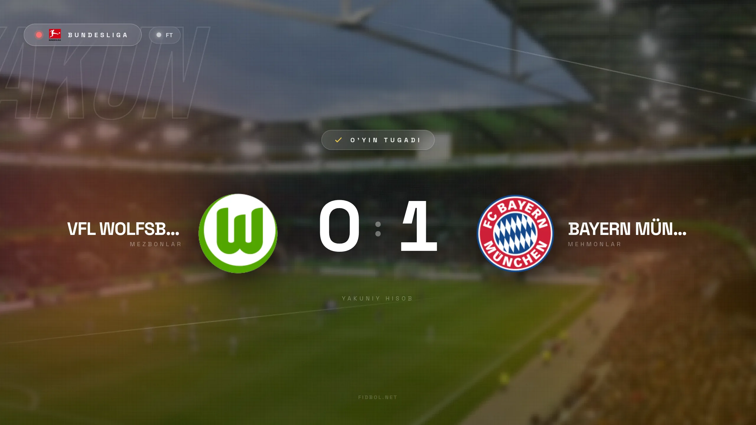 Bundesliga. Volfsburg Bavariya ustidan g'alaba qozondi