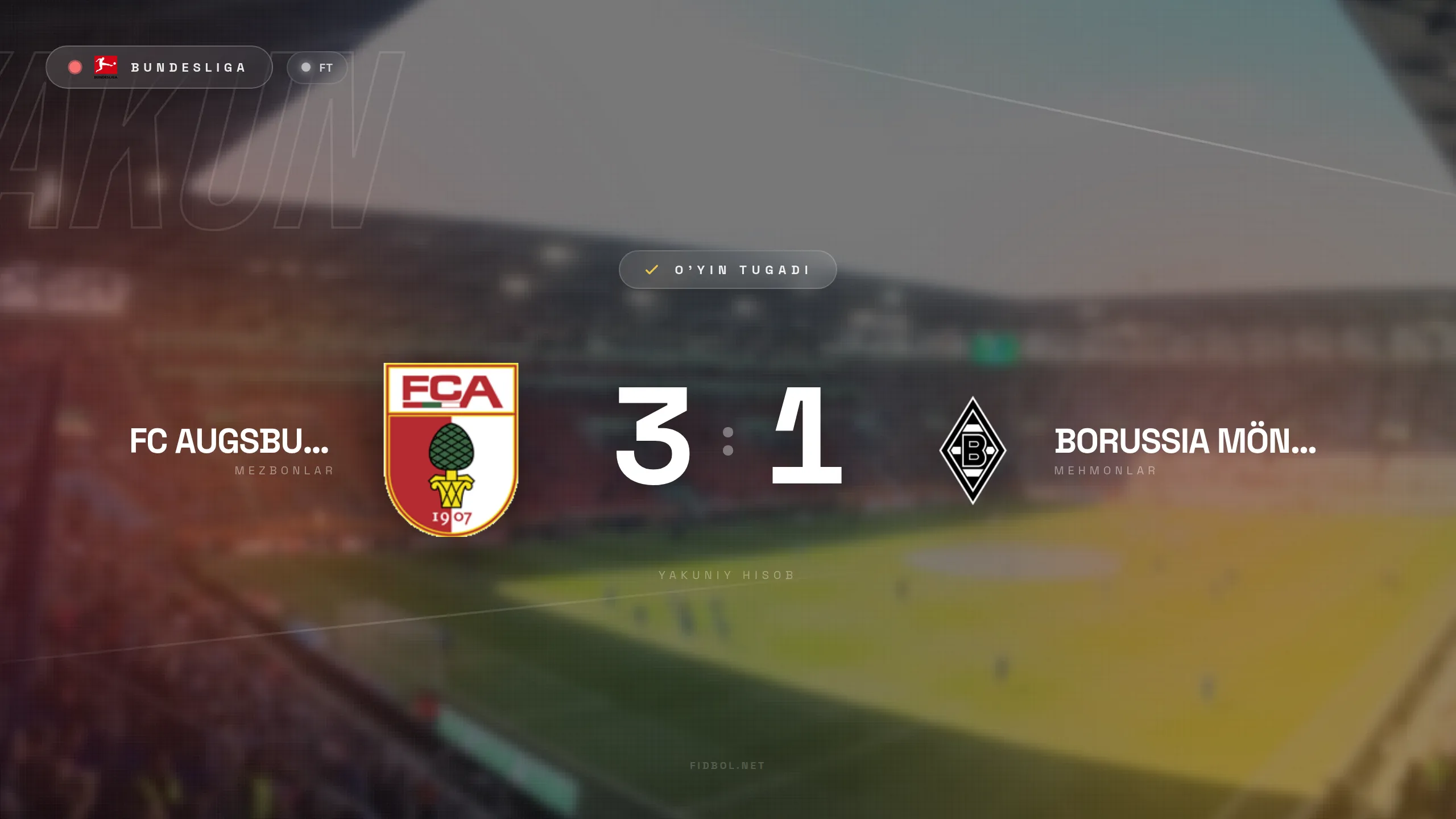 Bundesliga. Augsburg Borussiya M. ustidan g'alaba qozondi