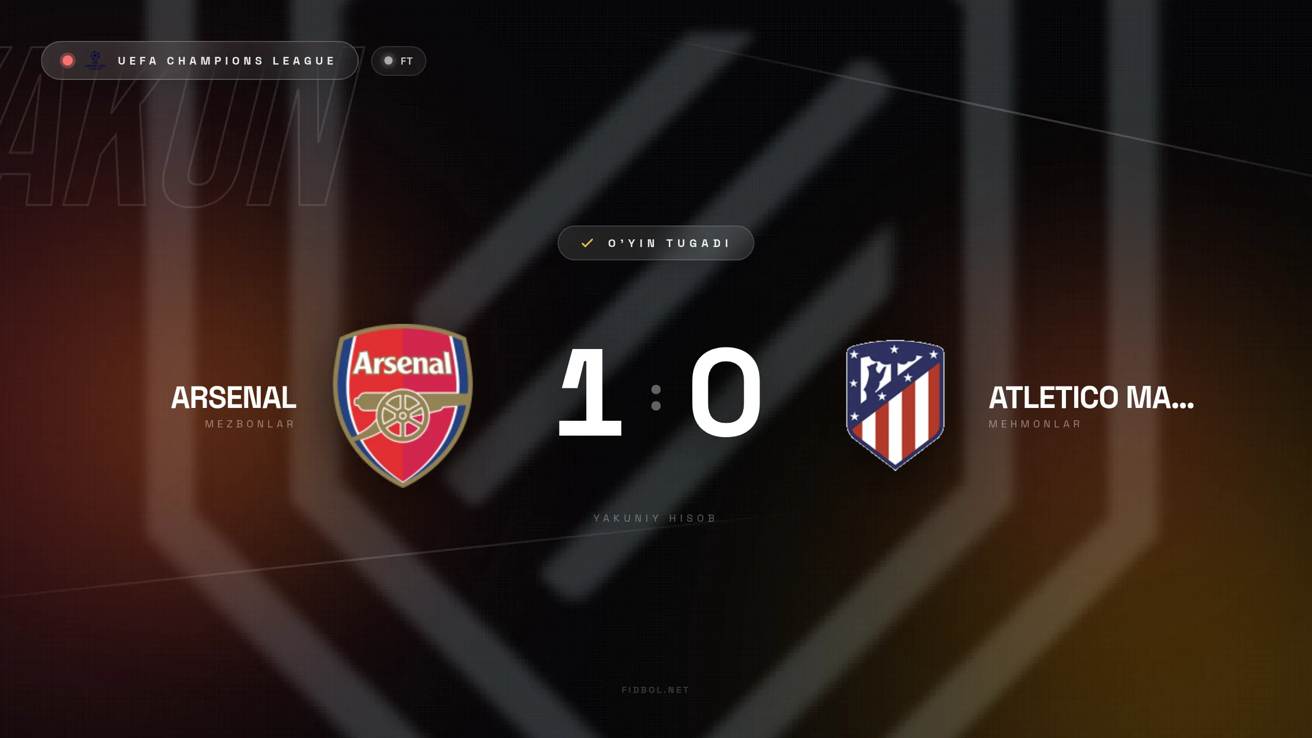 UEFA Chempionlar Ligasi. Arsenal Atletiko Madrid ustidan g'alaba qozondi