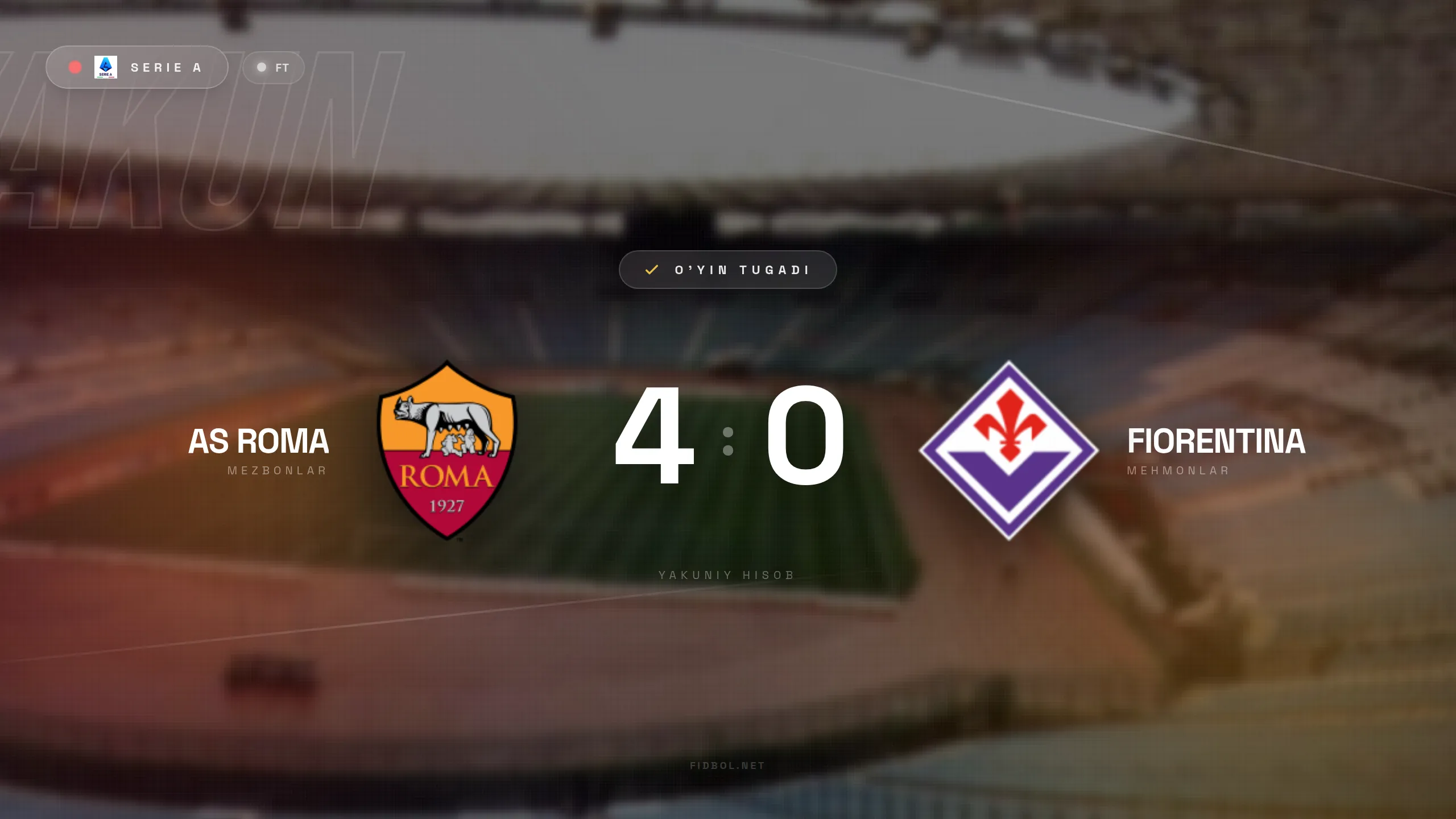 Seriya A. Roma Fiorentina ustidan g'alaba qozondi