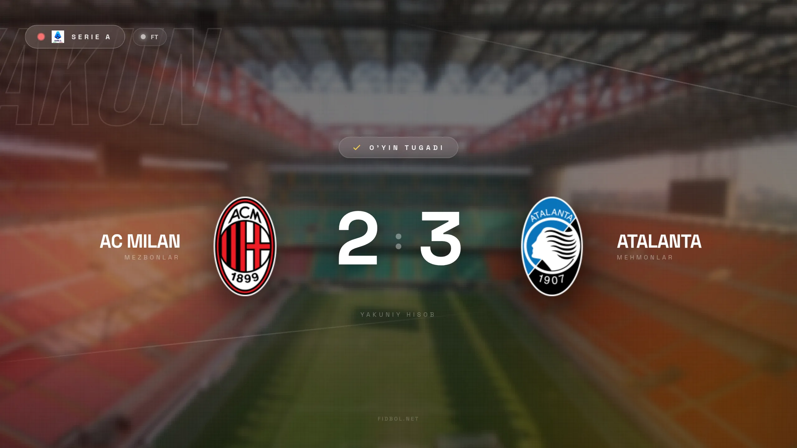 Seriya A. Milan Atalantaga qarshi mag'lub bo'ldi