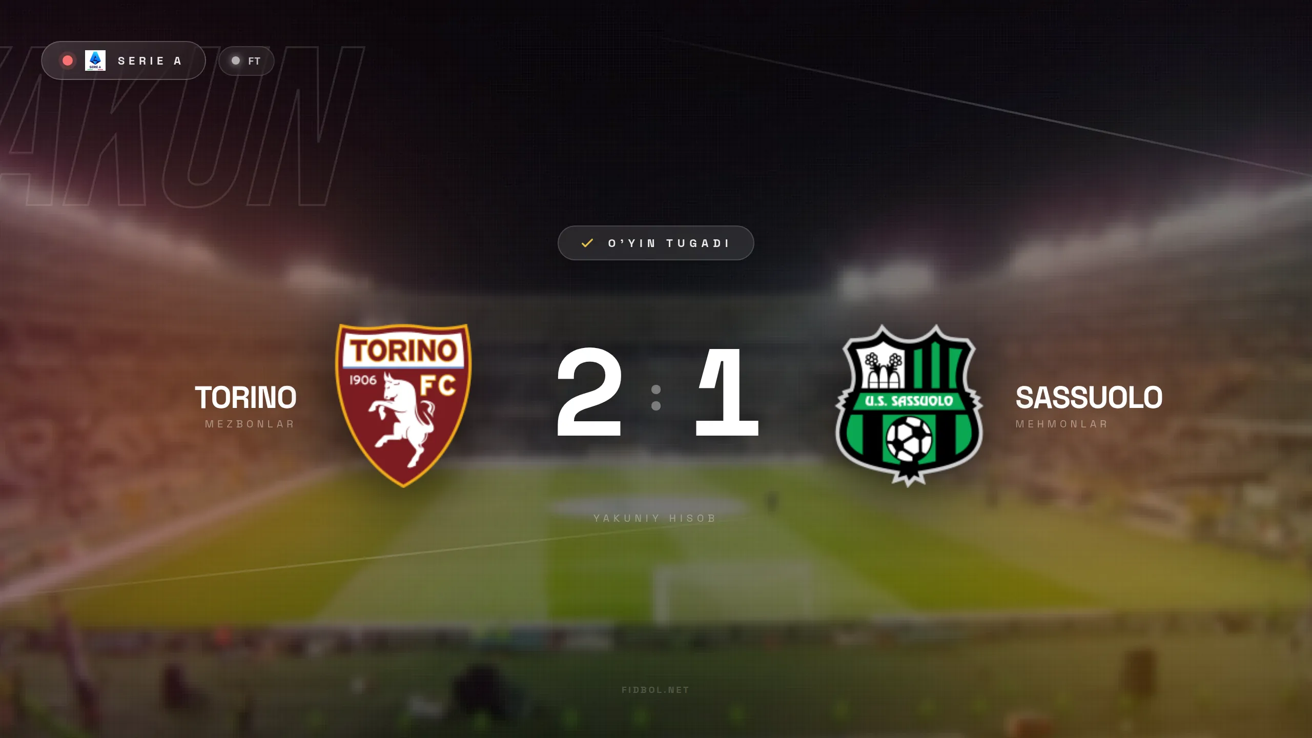 Seriya A. Torino Sassuolo ustidan g'alaba qozondi