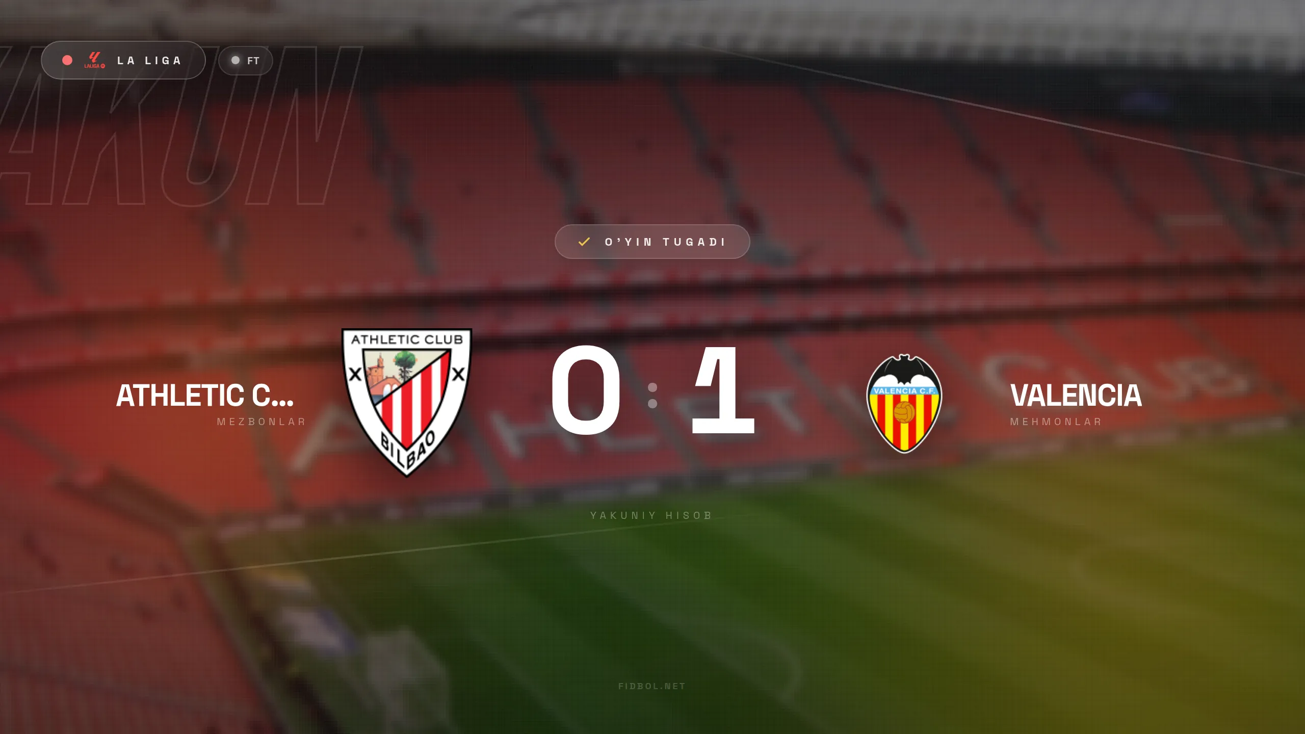 La Liga. Atletik Bilbao Valensiya ustidan mag'lub bo'ldi