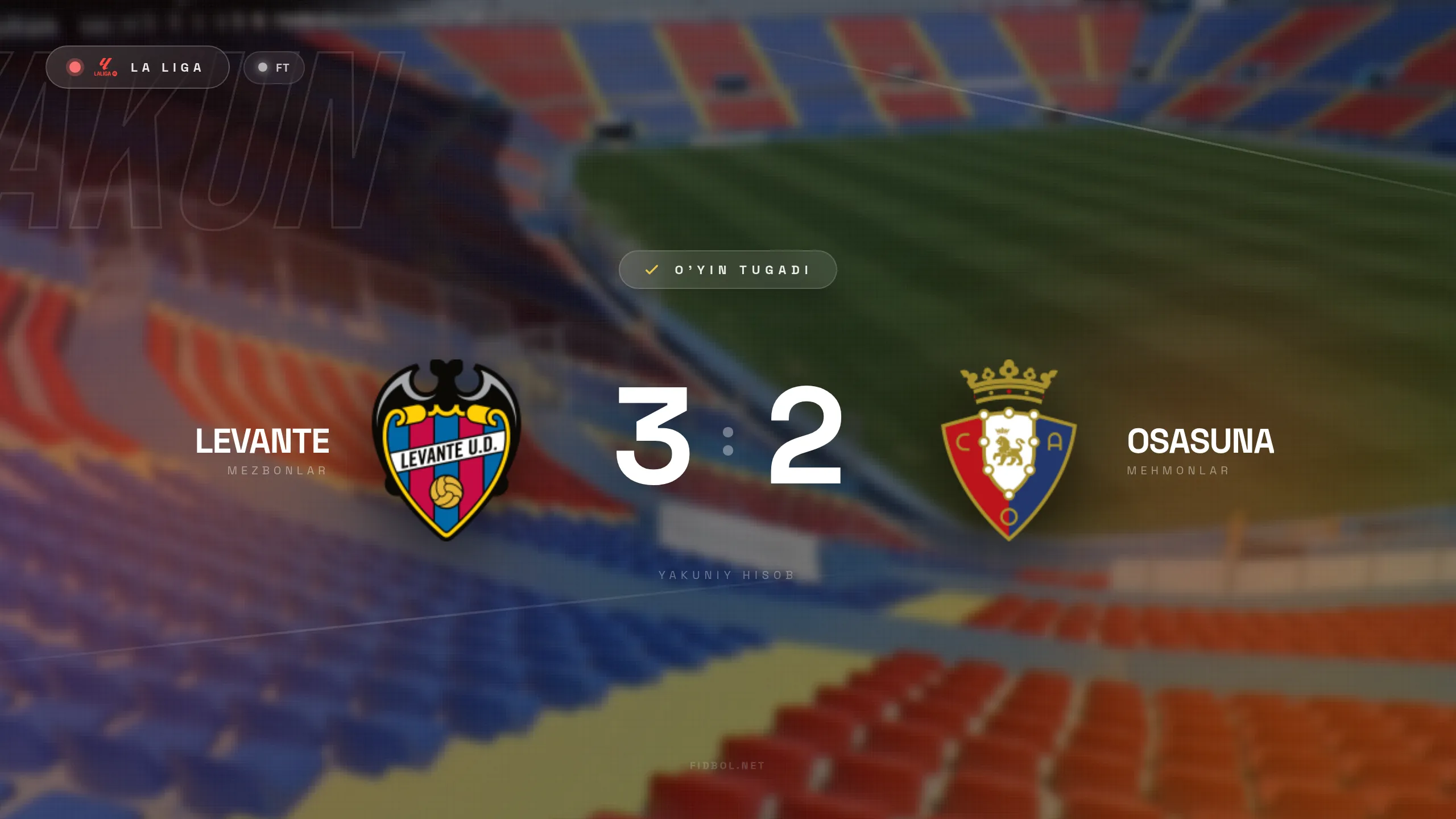 La Liga. Levante Osasuna ustidan g'alaba qozondi