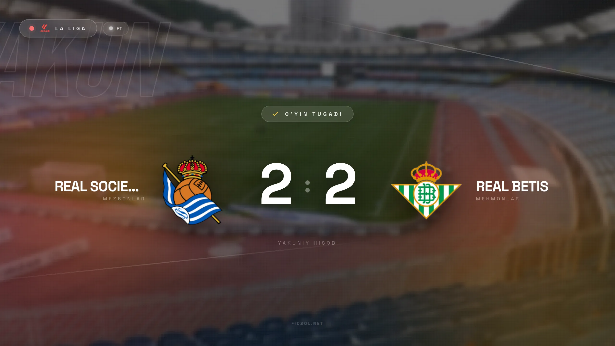 La Liga. Real Sosiedad Real Betis bilan durang o'ynadi