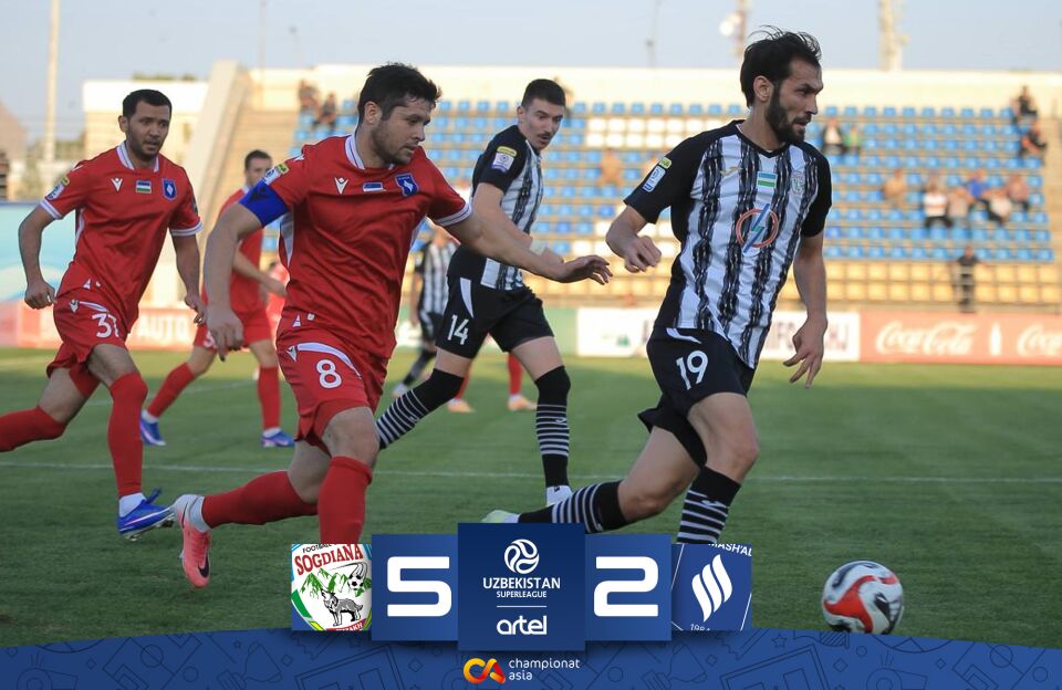 Superliga. 7 ta gol urilgan bahsda “Soʻgʻdiyona” “Mash'al”ni yirik hisobda taslim qildi